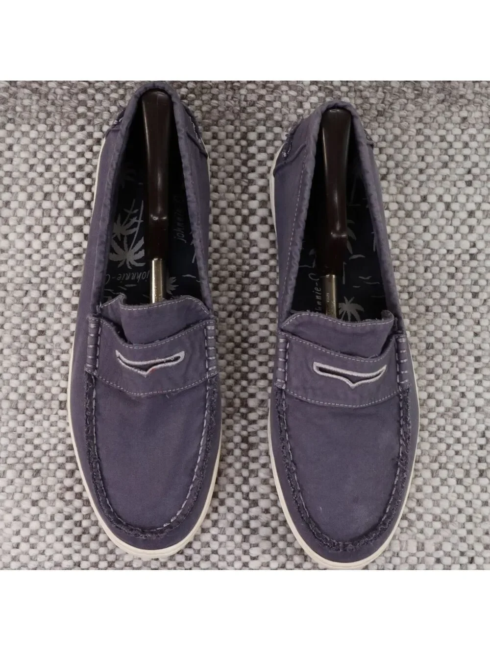 Johnnie-O Canvas Penny Loafers Mens 12M Grey Blue Coastal Casual Preppy Slip On